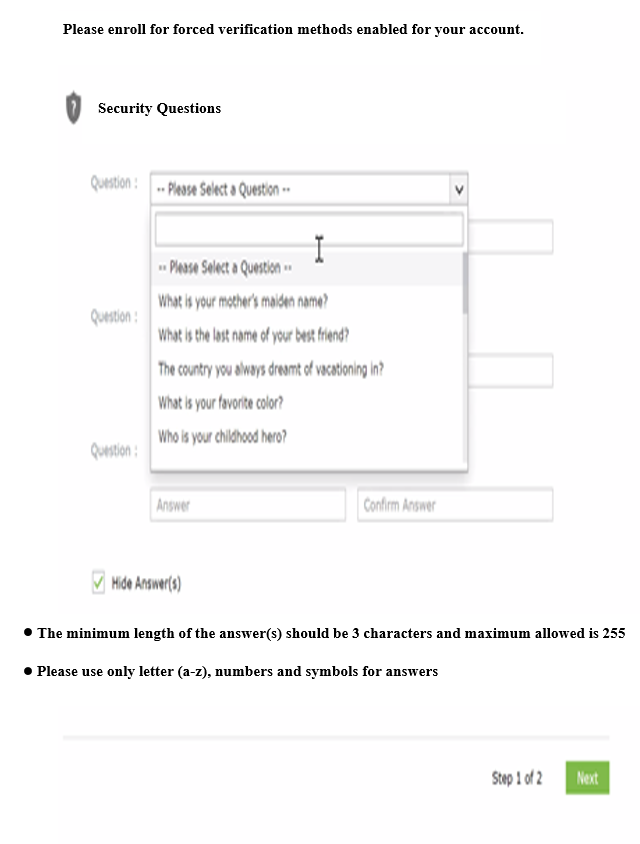 Security Questions