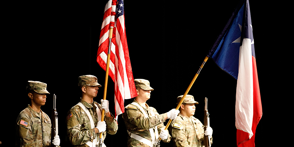 Military Students with Flags