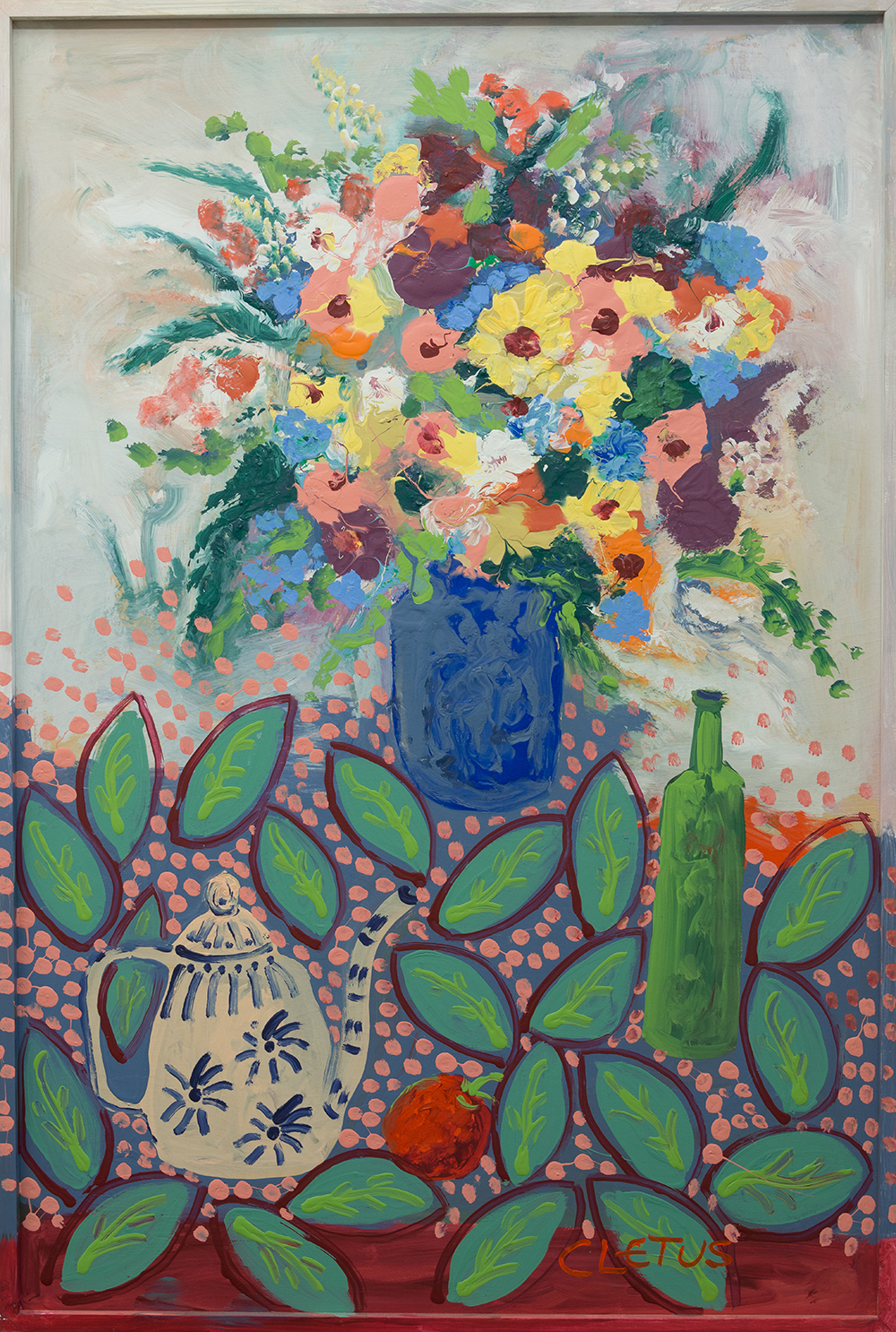 Still Life with Bottle, Flowers and Teapot