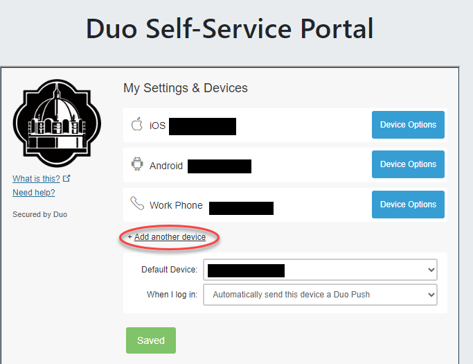 DUO Portal Adding a Device